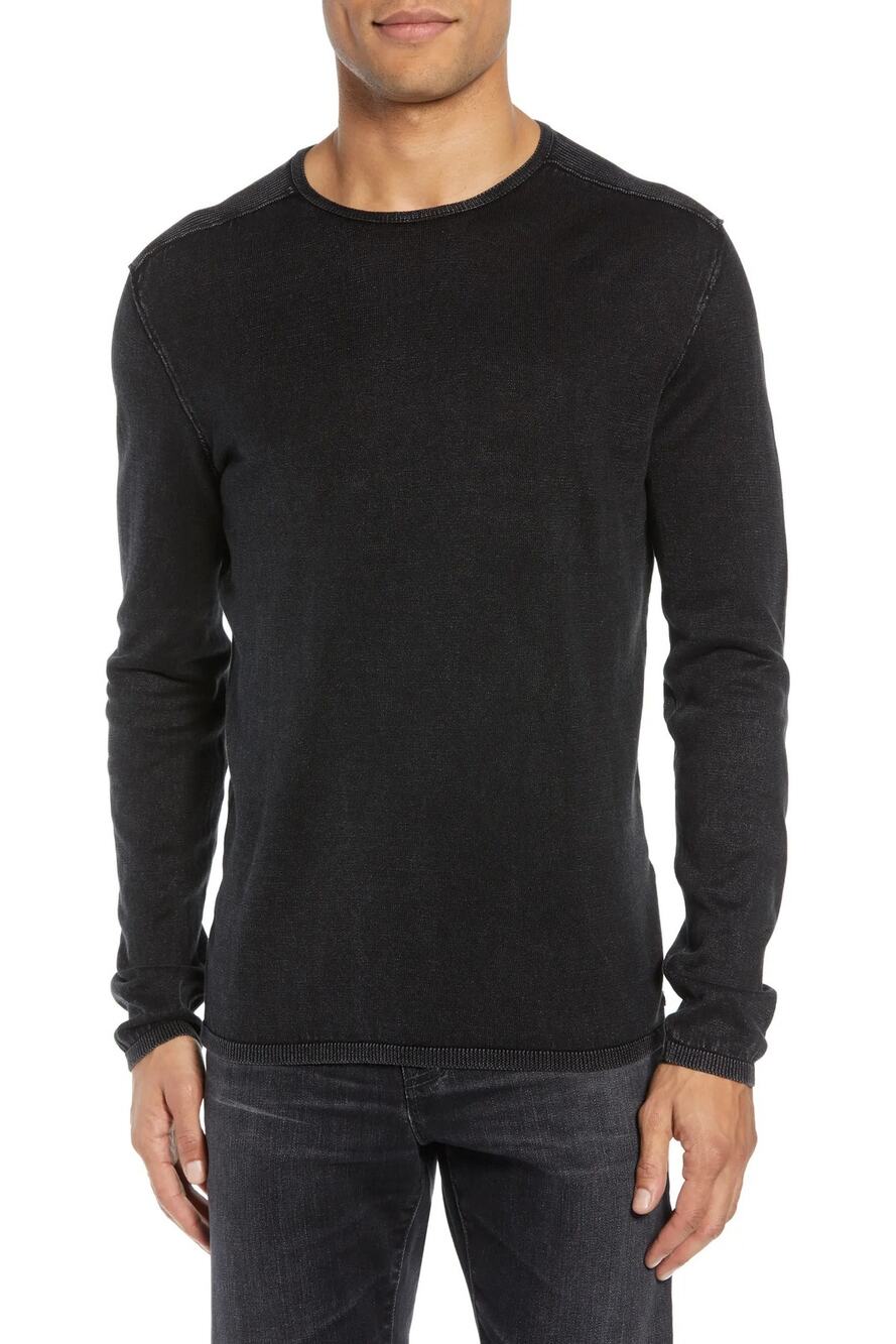 John Varvatos Men's S Black Walter Long Sleeve Acid Wash Crewneck T-Shirt R1-10